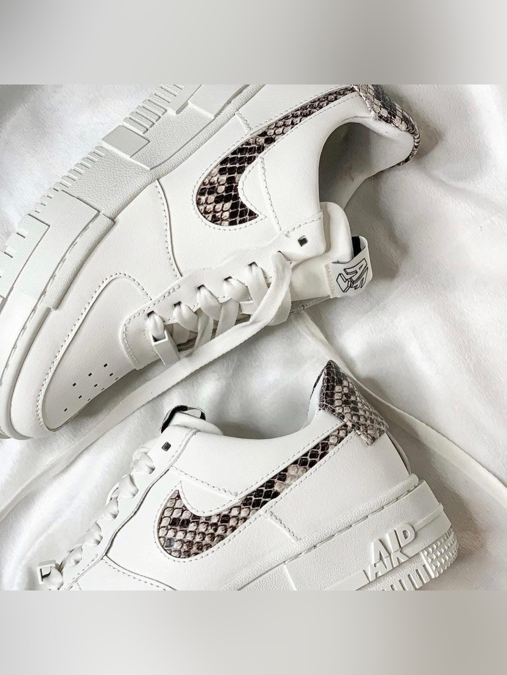 Nike AF1 White Platform Sneakers with Snake-Print Swoosh Everyday Staple Trendy - Picture 3 of 14